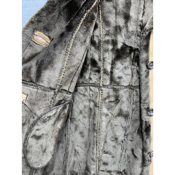 Vintage Women's Gallery Brown Faux Fur Polyester Button Down Long Coat Large - Picture 10 of 16